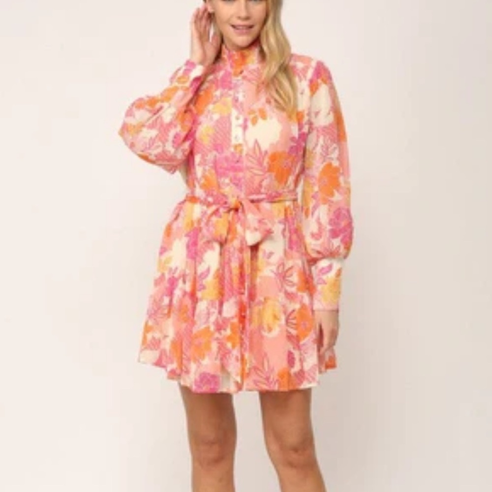 Fate Mock Neck Chiffon Floral Dress NEW